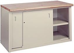 Cab. Workbench w/ hardwood top, slide doors - 60"w